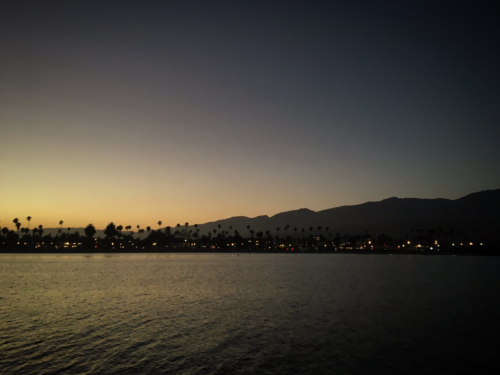 Santa Barbara mountains hiking trail with ocean view on clear day